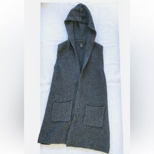 Tahari Wool Hooded Cardigan Sweater Vest Grey